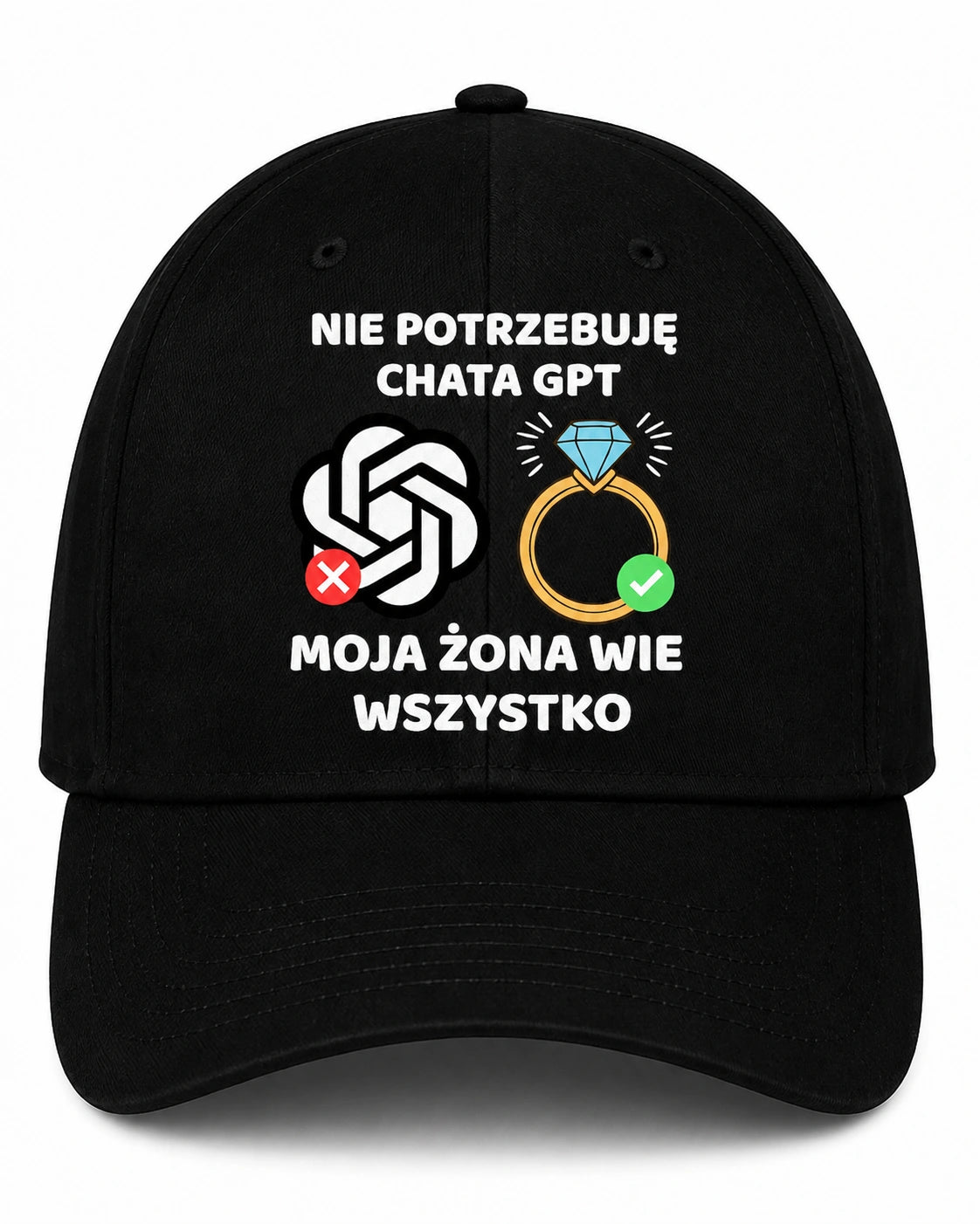 Czapka z daszkiem 100% Bawełna - Nie potrzebuję Chata GPT, moja żona wie wszystko